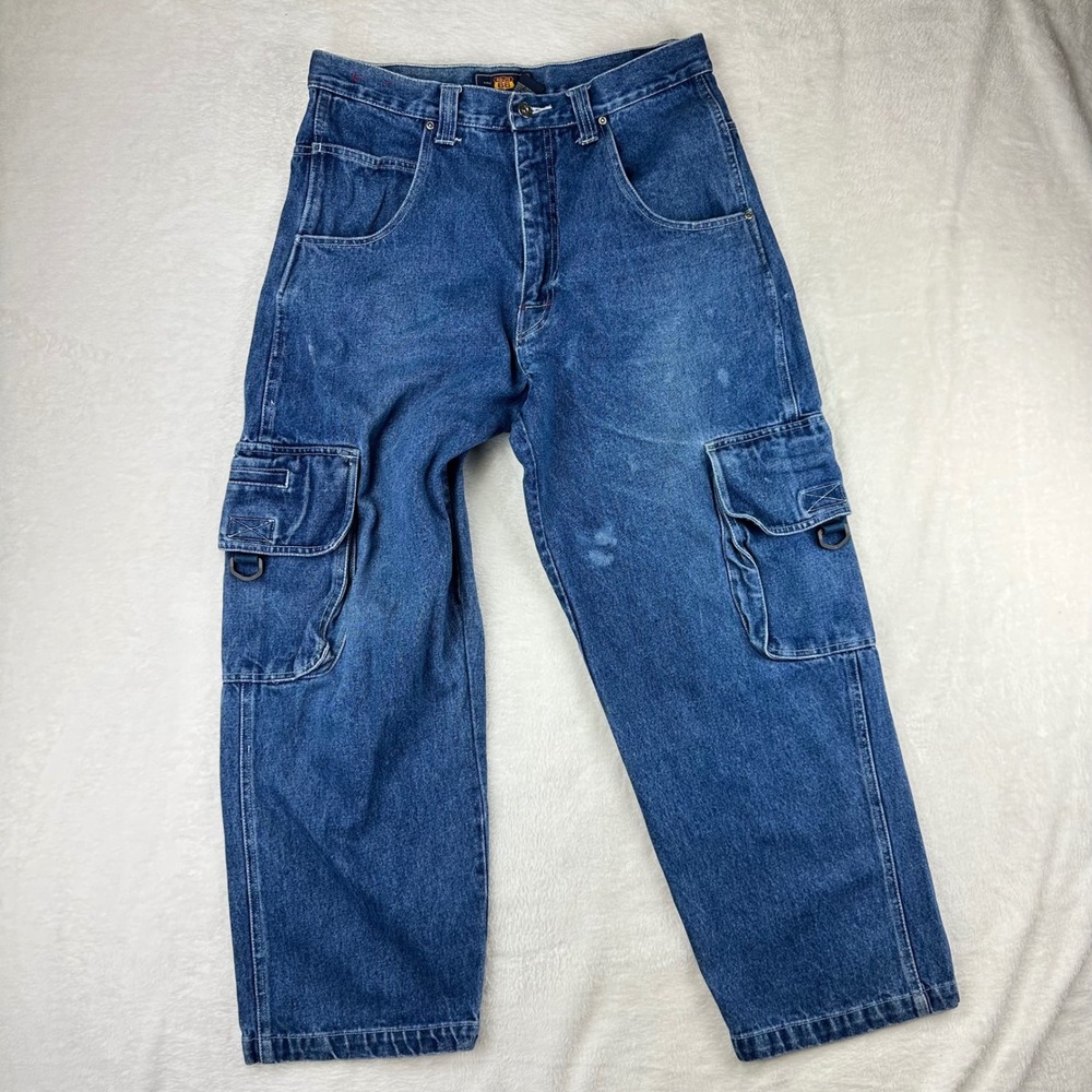 Y2K VTG Route 66 Cargo Jeans Mens Denim Skate Carpenter Relaxed 34x30 Blue Baggy